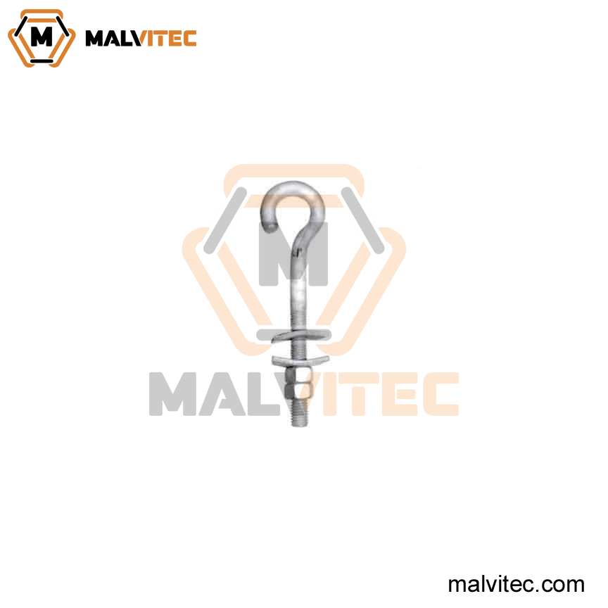 PERNO GANCHO F.G. DE 5/8X14´´C/TUERCA Y CONT. + 2ARANDELAS CURVAS